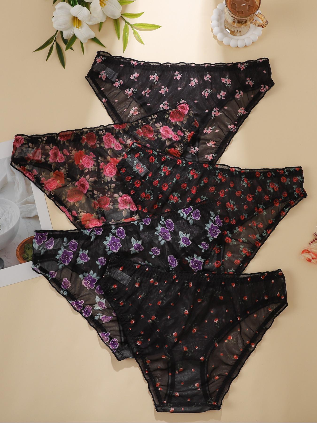 【Plus Size】 Floral Print Panty, Breathable Comfortable Panties for Daily Wear, Women's Underwear for All Seasons, Fashion Comfy Underwear