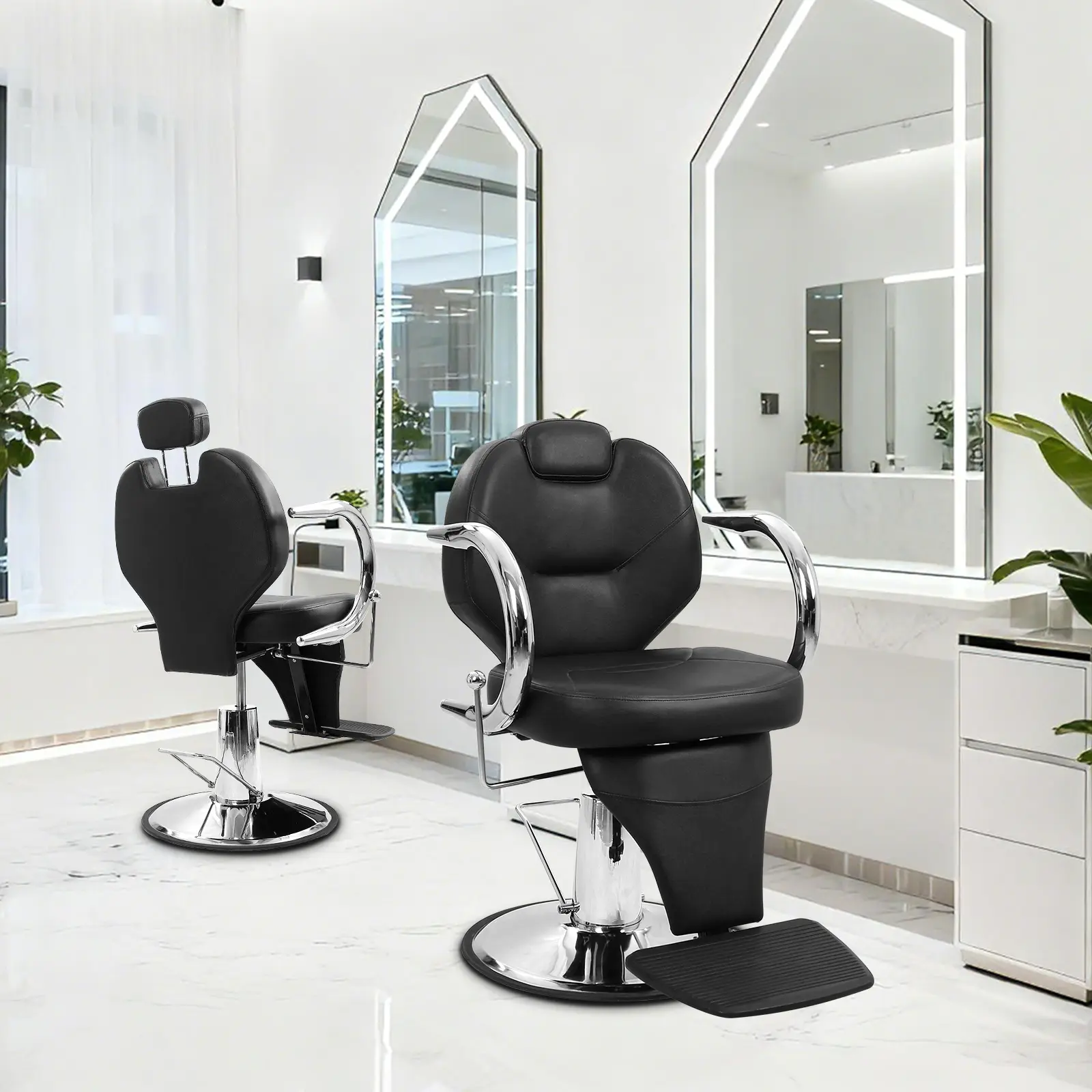 Sturdy Single-Seat Hydraulic Reclining Salon Chair - Heavy-Duty PU Leather Styling Chair for Tattoo Artists, with Adjustable Headrest, 360° Swivel, High-Density Foam Cushion, Contemporary Home Decor Fit