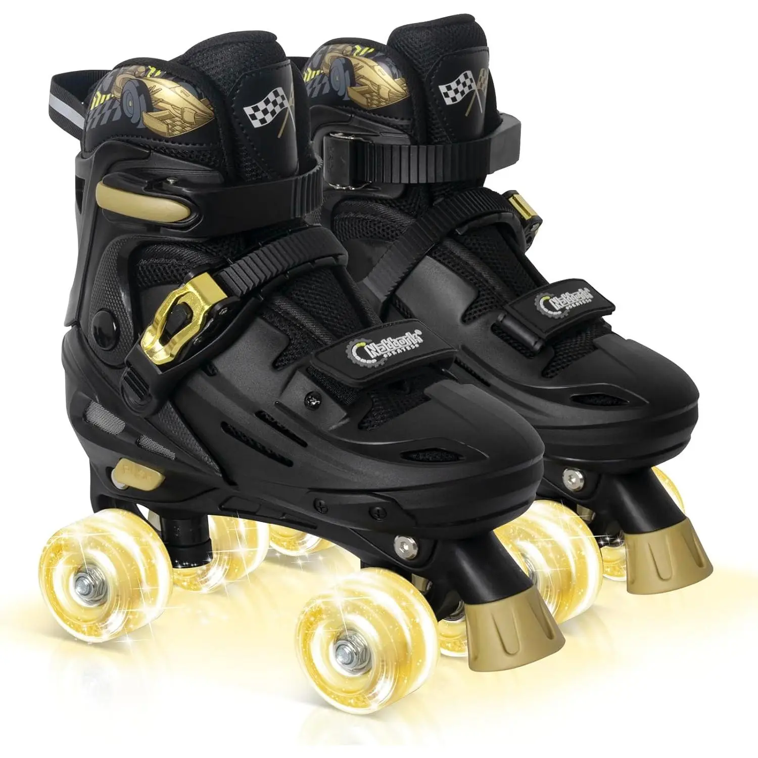 Adjustable Roller Skates For Kids Teen Boys Girls Age 4 To 16 Cool Racing Car Pattern Safe Roller Blades Indoor Outdoor Sport Gear Birthday Christmas Holiday Gift For Children Beginner Training Recreation Skating Equipment