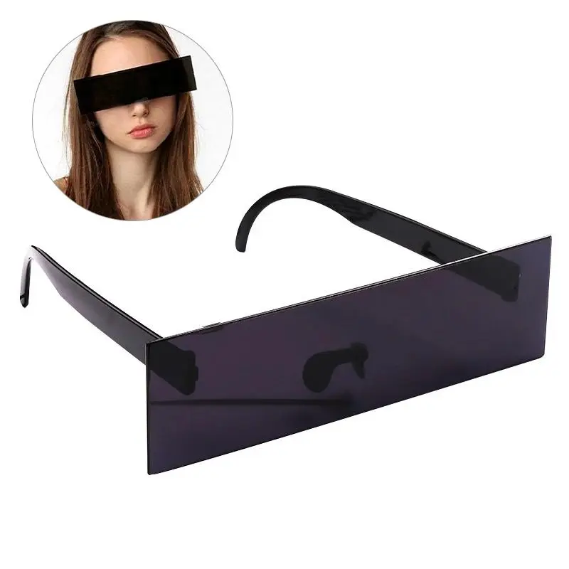 XUH Unisex Censorship Strip One-Piece Rimless Sunglasses, Slim Full Black Rectangular Novelty Glasses, Funny Photobooth Costume Props Perfect for Music Festivals, Themed Parties & Holiday Dress-Up