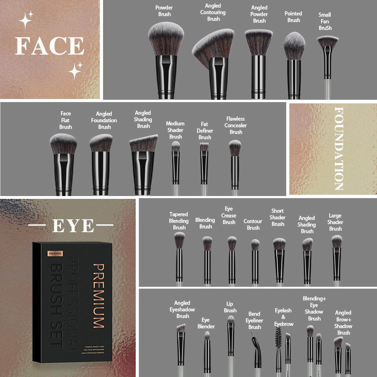 MAANGE Soft Bristle Makeup Brushes Sets, Multifunctional makeup brushes, Cosmetic Brushes, with Comfortable Grip, 25pcs/set Makeup Tools for Foundation, Powder, Concealers, Eyeshadow, Blush, Valentine's Day Gift
