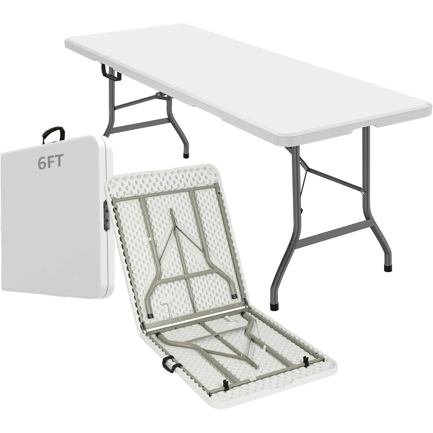 6FT Folding Table,Portable White HDPE Utility Table with Carry Handle