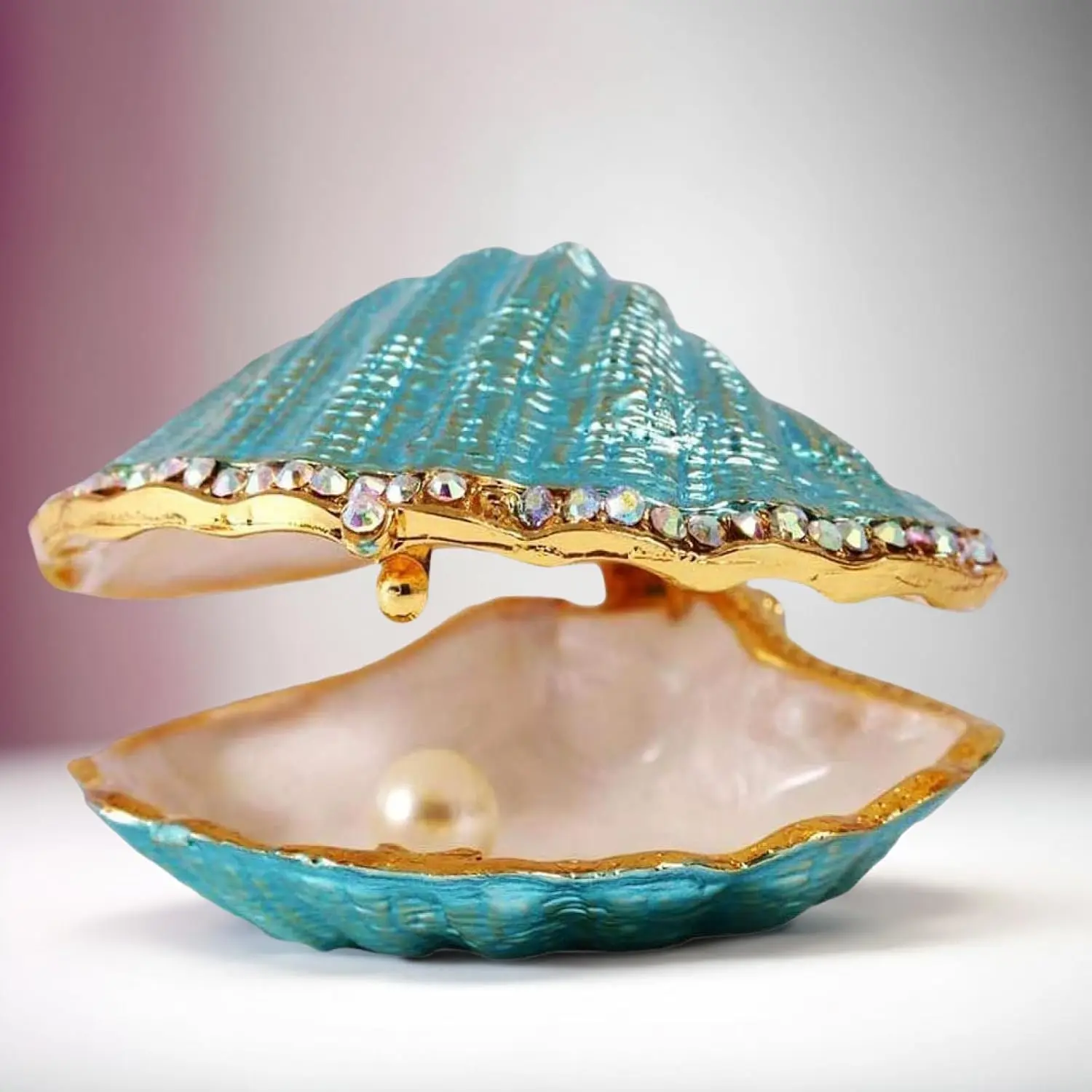Seashell Trinket Box with  for Women Girls - Hand Painted Enamel Shell  Box with , Hinged Zinc Alloy Ring Holder & Collectible Figurine Valentine Decor Gifts