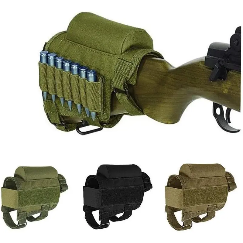Outdoor sports Rifle Buttstock, Hunting Shooting Tactical Cheek Rest Pad Ammo Pouch with 7 Shells Holder