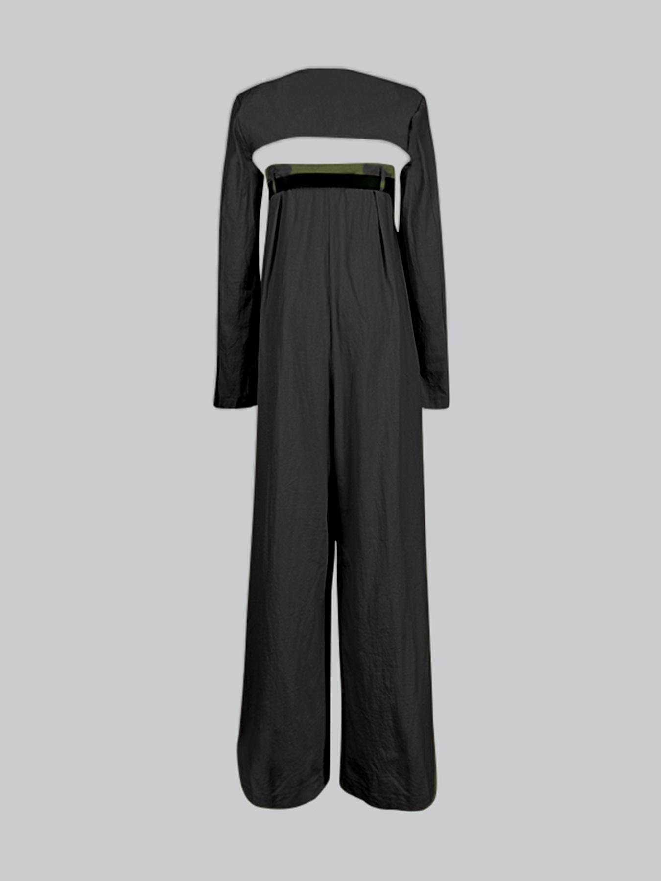 Women's Solid Fitted Coat & Jumpsuit with Belt Set, Casual Long Sleeve Coat & Jumpsuit, Ladies Clothes for All Seasons
