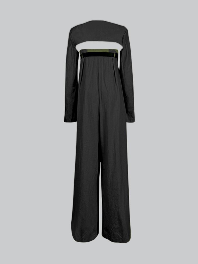 Women's Solid Coat & Jumpsuit with Belt Set, Casual Long Sleeve Coat & Jumpsuit, Ladies Clothes for All Seasons