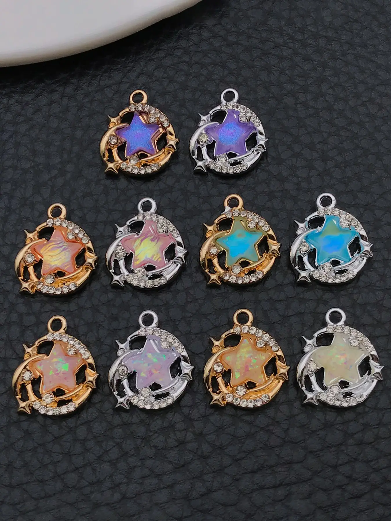 10pcs Rhinestone Wreath Star Charms Iridescent Inlaid Five Point Star Pendants for DIY Earrings Necklace Bracelet Jewelry Making Supplies