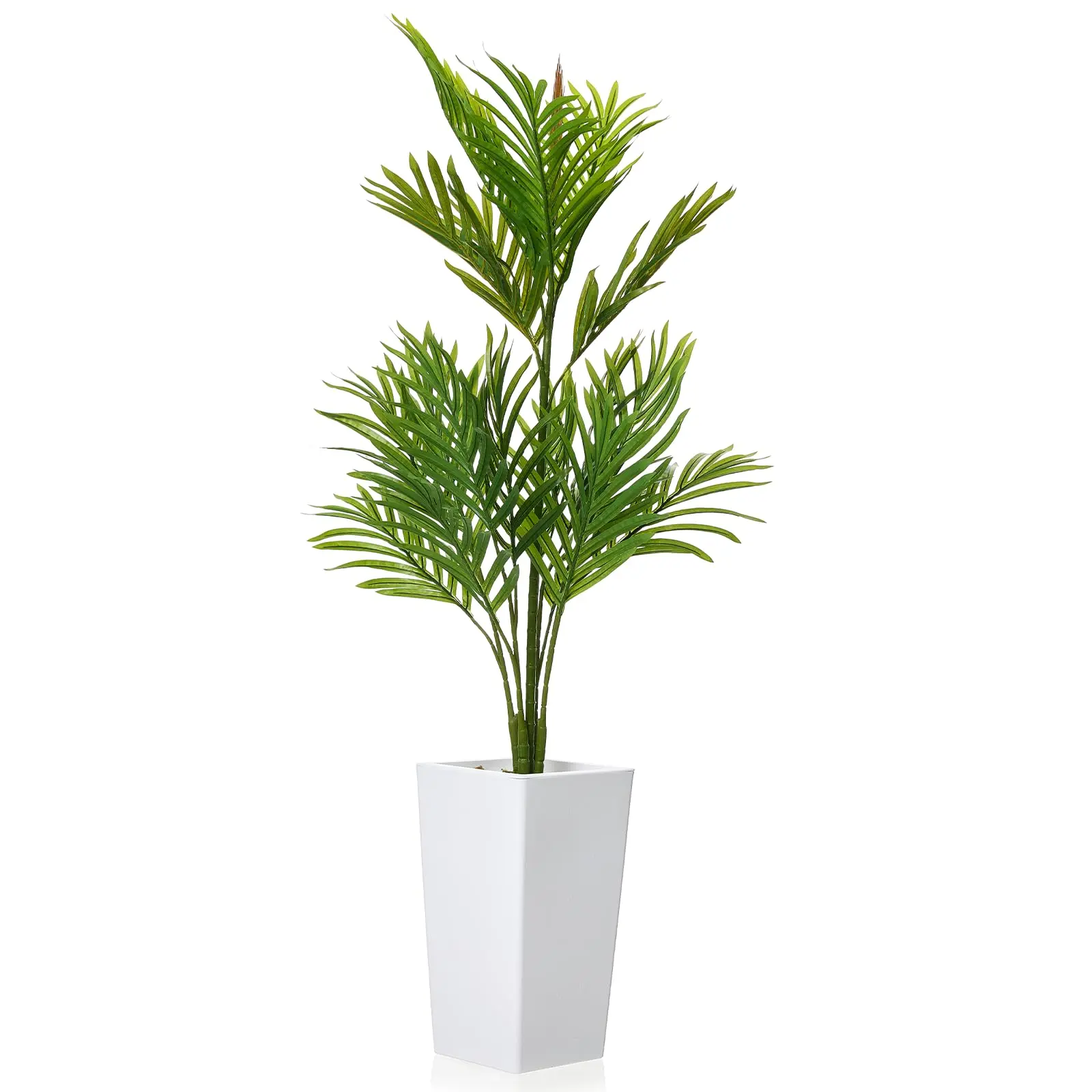 Artificial Areca Palm Tree in Tall White Planter – Realistic Faux Exotic Indoor/Outdoor Greenery – Decorative Fake Plant for Home, Living Room, Office, Patio – Single Piece