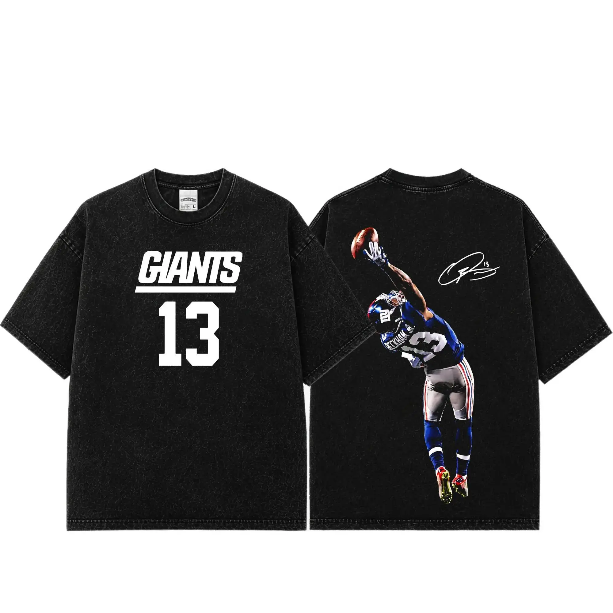 Unisex Odell Beckham Jr. # 13 Premium Acid Washed Cotton T-Shirt, Heavyweight Vintage Graphic Tee, Big Blue Football Fan Apparel, Retro Football Graphic Shirt, Oversized Washed Streetwear Tee, Unisex Football Graphic Tee, Gift for Football Fans