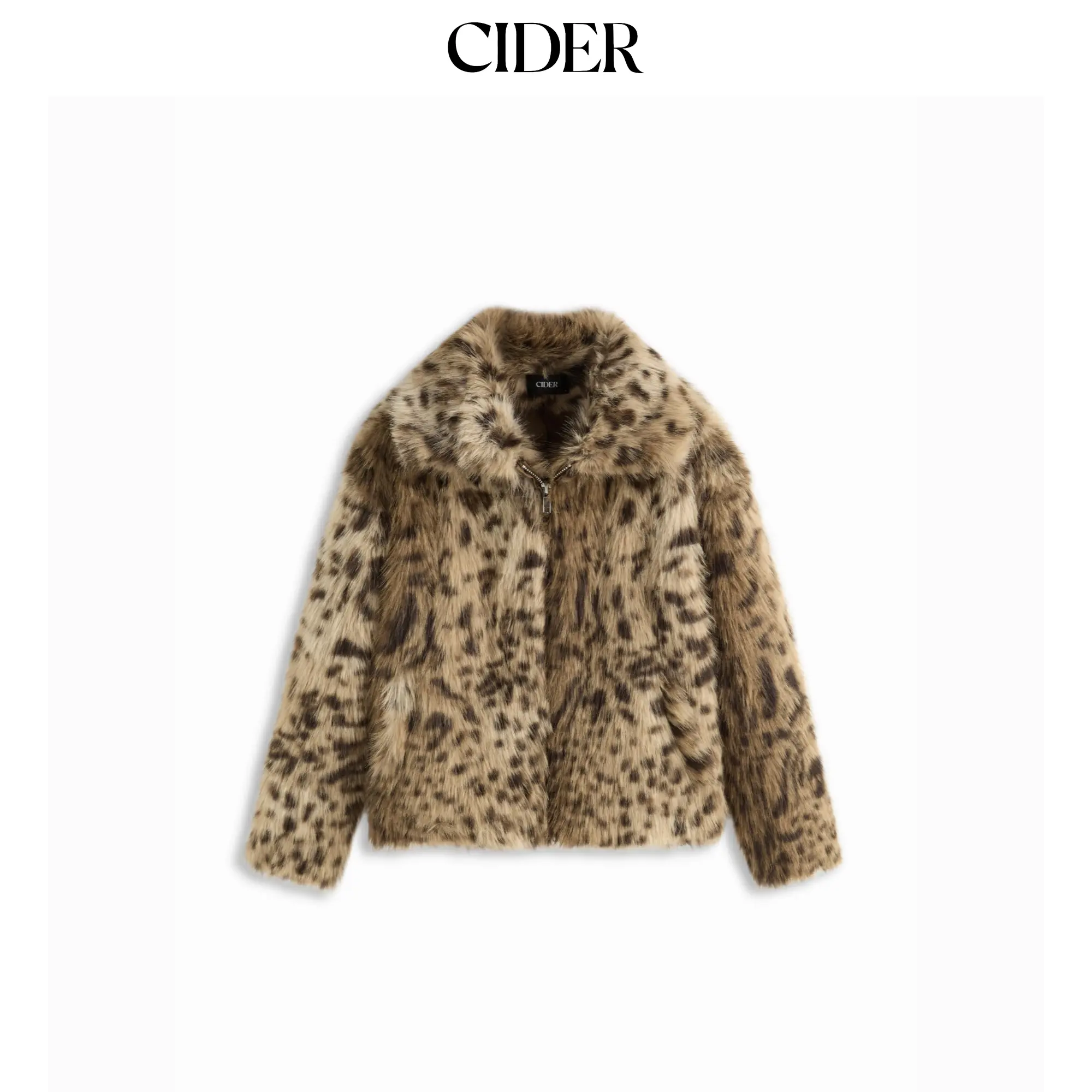 Cider Faux Fur Collar Leopard Print Oversized Jacket SohoChic