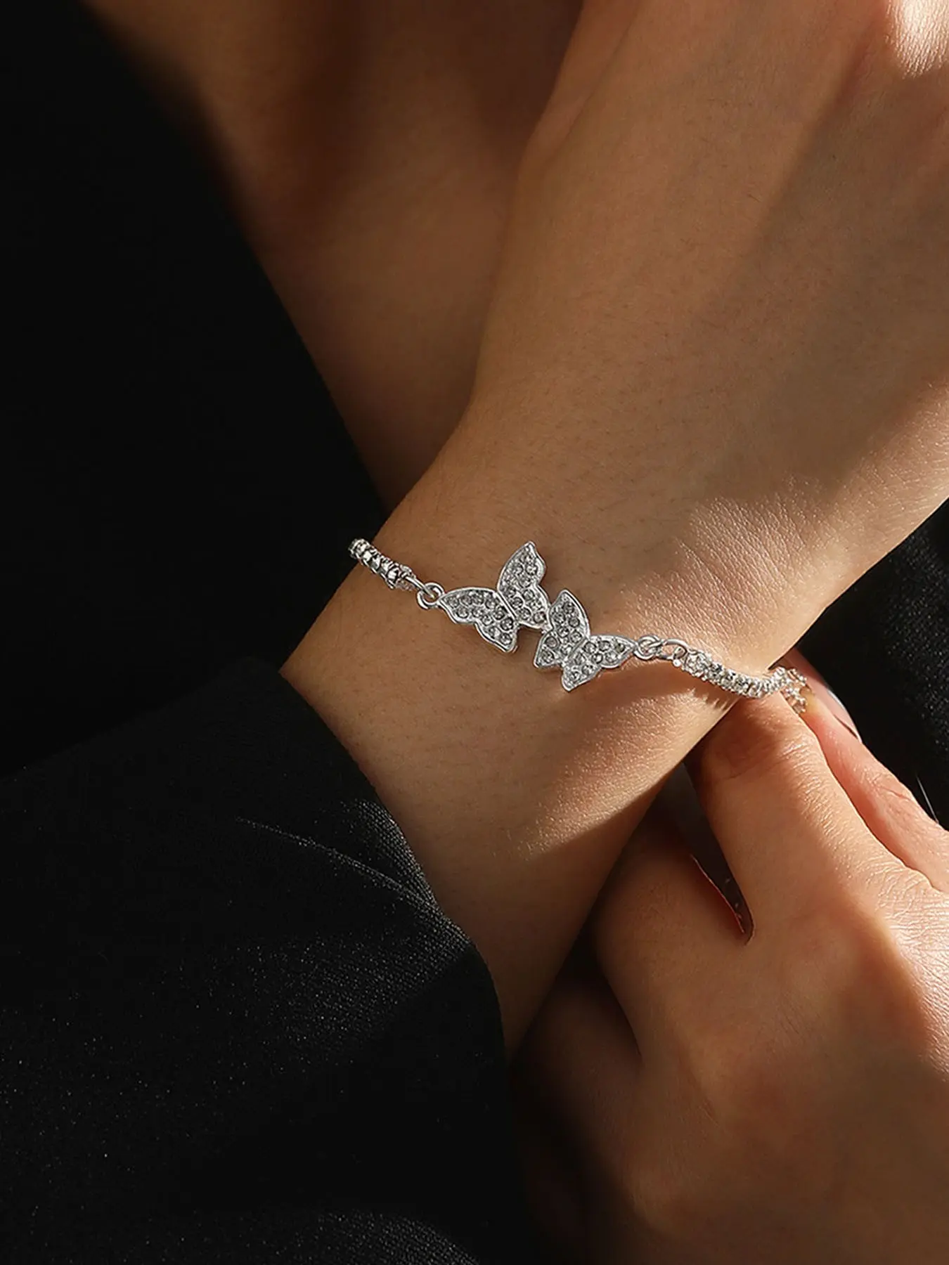 Butterfly Bracelet Rhinestone Butterfly Chain Bracelet Silver CZ Tennis Bracelet Sparkle Cubic Zirconia Wedding Bracelet Jewelry for Women