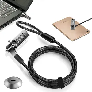 Computer Laptop Cable Lock 6.23ft Cable with Slot Plate, Security Combination Lock 4 Digital Password Protection Anti Theft Lock for Notebook and Other Devices