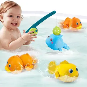 Bath Toys for Toddlers, Magnetic Fishing Games Kids Bathtub Toys, Mold Free Wind-up Toys Swimming Fish Duck Whale Floating Water Toys for Kids Baby Infantfidget toys