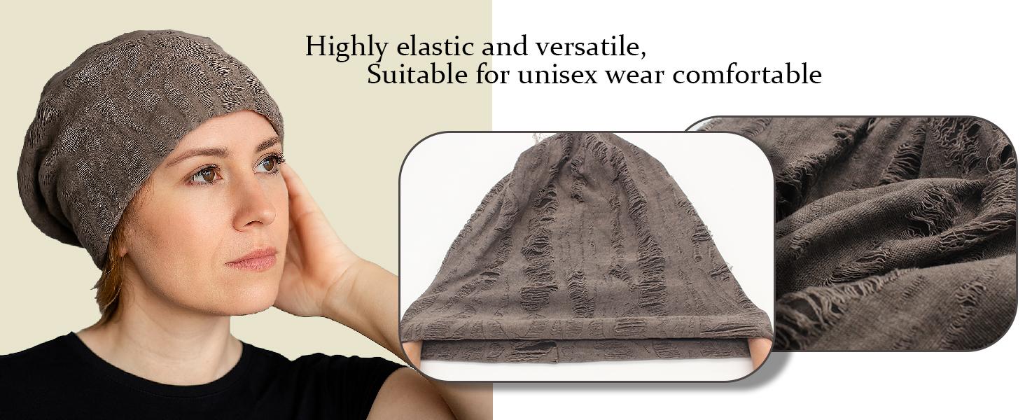 Slouchy Knit Beanie Hat for Women Men Chemo Hat Stretch Cancer Head Wraps Sleep Head Thin Cotton Skull Cap