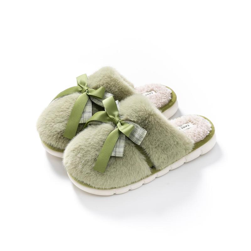 Cute Bow Soft Cotton Slippers for Women, Womens Fuzzy Fluffy Cozy Indoor Outdoor House Slippers Winter Indoor Anti-slip Thick-soled Slippers, Autumn and Winter Home-use Cotton Slippers, Warm and Comfortable Home Floor Slippers