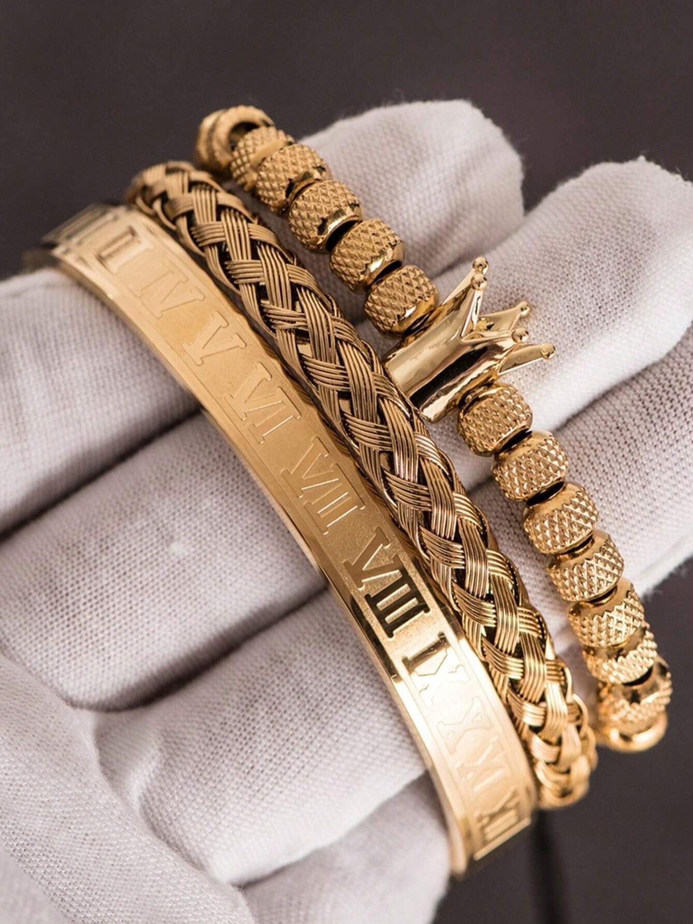 Men's Elegant Braided Bracelet, Fashionable Crown & Roman Numerals Decor Bracelet for Party, Daily Decor, Trendy All-match & Exquisite Jewelry for Birthday Gift, Jewellery