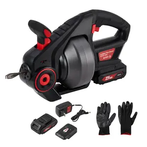 22V Electric Drain Auger, Auger-Efficient 25Ft Auto-Feed Drain Snake,2.0Ah Battery,Charger,Storage Bag & Gloves for Kitchen,Bathroom,Shower Pipes