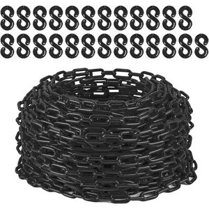 120 ft Plastic Safety Chain with 25 S-Hooks, 6mm Links, Choose Red, Yellow, or Black