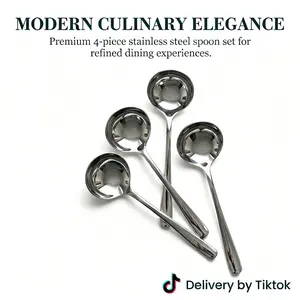 4 Piece Premium Stainless Steel Soup Spoons - Heavy Duty Weighted Table Spoons with Mirror Polish Finish, Round Dinner Spoons for Soup, Cereal & Dessert