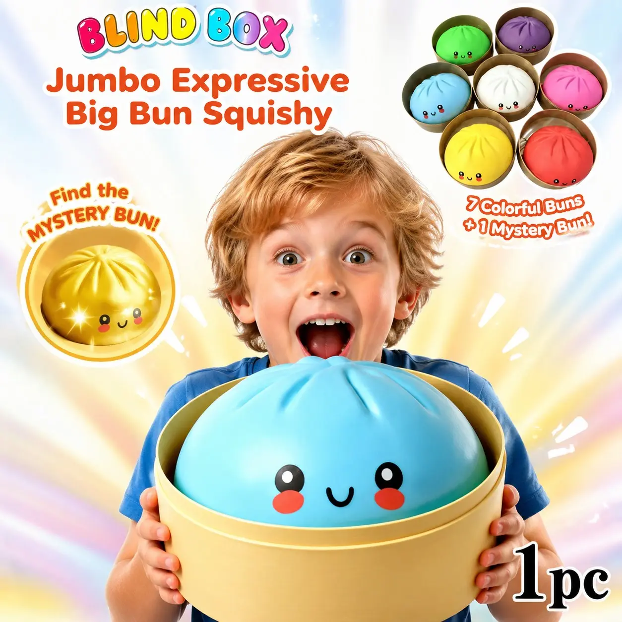 10.6 Inch Jumbo Expressive Dumpling Slow Rebound Squishy Mystery Blind Box, Elastic Soft TPR Bun Squeeze Toy with Random Unique Styles, Fun Unboxing Experience, Effective Anxiety Relief Desktop Ornament, Trendy Collectible Present for Teenagers and Adults