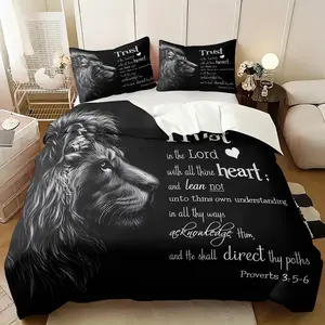Lion Bible Verse Duvet Cover Set, Includes 1 or 2 Pillowcases, Soft Skin-Friendly Fabric, All-Seasons, Modern Bedroom Decor