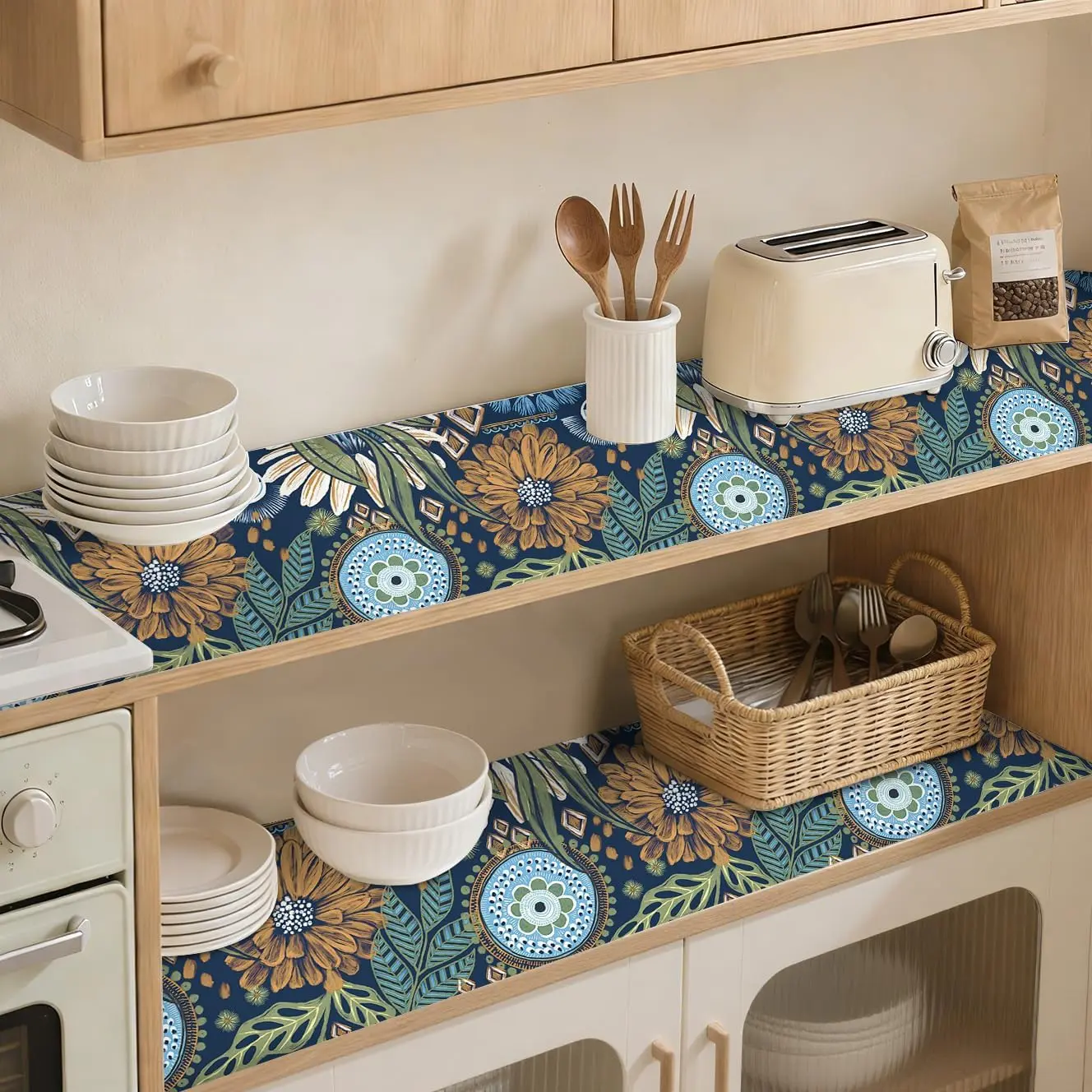 Shelf and Drawer Liner Adhesive Floral Shelf Liner | Peel and Stick Liner Non Slip Cabinet Kitchen Contact Paper  Pantry Closet Refrigerator Liner, 17.7 x 78.7 in
