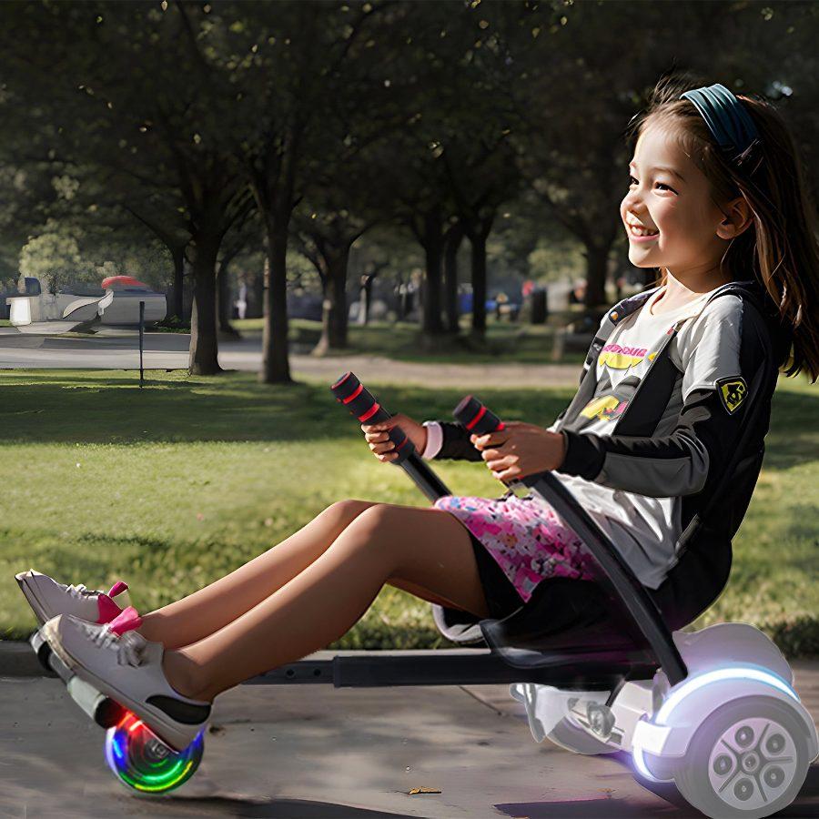 VEVOR Hoverboard Seat Attachment(Not included hoverboards), for 6.5 8 8.5 10 Hoverboards, with LED Lights, Grips Control, Adjustable Frame Length and 220 LBS Load Capacity, Hover Board Go Karts Accessory, for Kids Adults