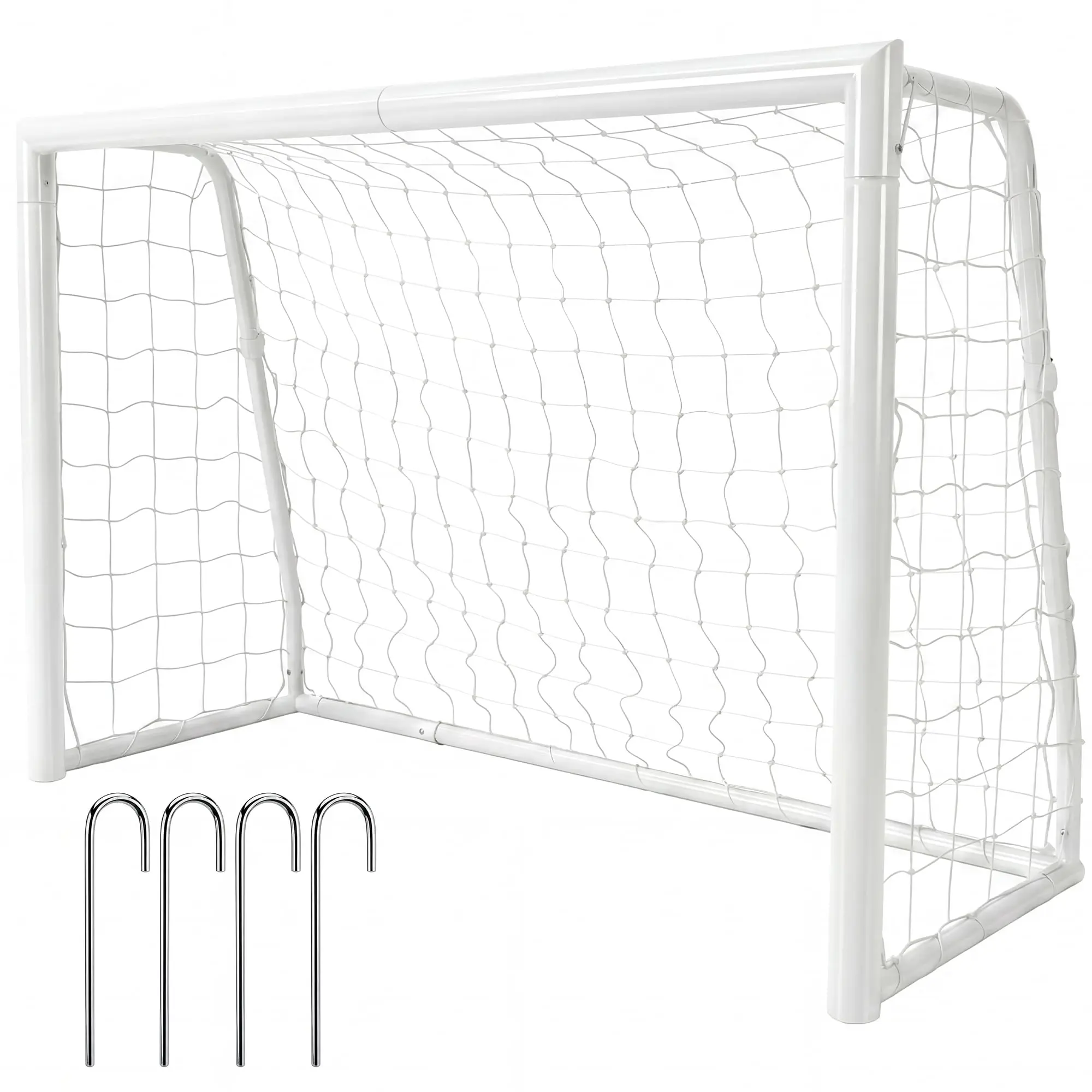 6x4 Ft Heavy-Duty Steel Soccer Goal, Backyard Training Net with 4 J-Shape Ground Stakes, High-Visibility White Gate for Kids & Children, Easy Assembly for Friendly Matches & Enhancing Ball Control