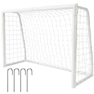 6x4 Ft Heavy-Duty Steel Soccer Goal, Backyard Training Net with 4 J-Shape Ground Stakes, High-Visibility White Gate for Kids & Children, Easy Assembly for Friendly Matches & Enhancing Ball Control