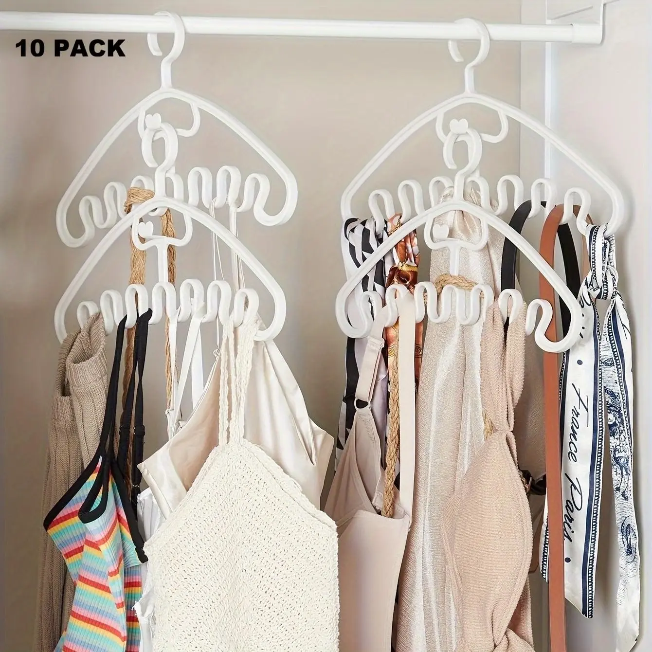 10pcs Plastic Clothes Hangers, Multifunctional Wave Shaped Hanger, Space Saving Seamless Hanging Hanger for Underwear, Bra, Pajama, Silk, Scarf, Handbag