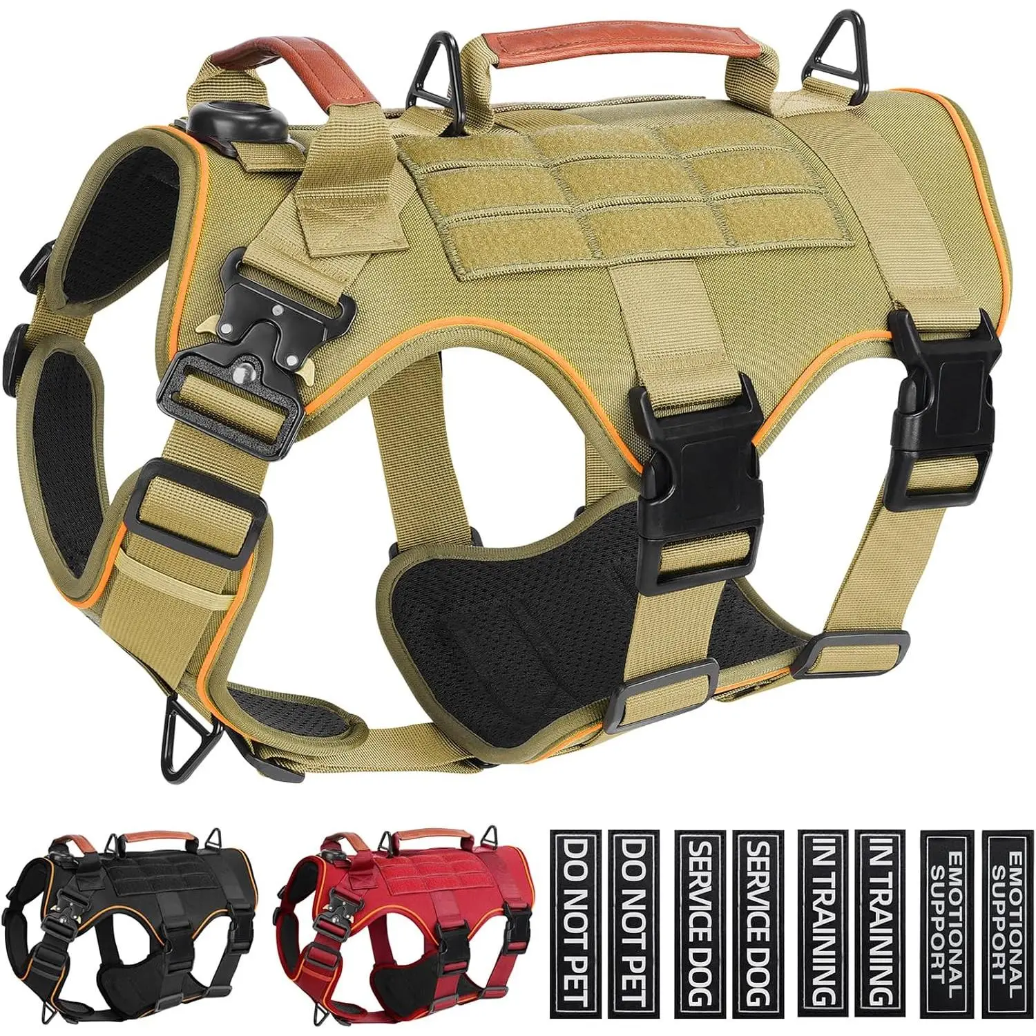 Tactical Airtag Dog Harness Service MOLLE Vest for Large Dog Brown| Adjustable No Pull Heavy Duty Dog Harness with Metal Buckles & 8 Pet Patches.2Handles for K9 training Hiking Hunting Working