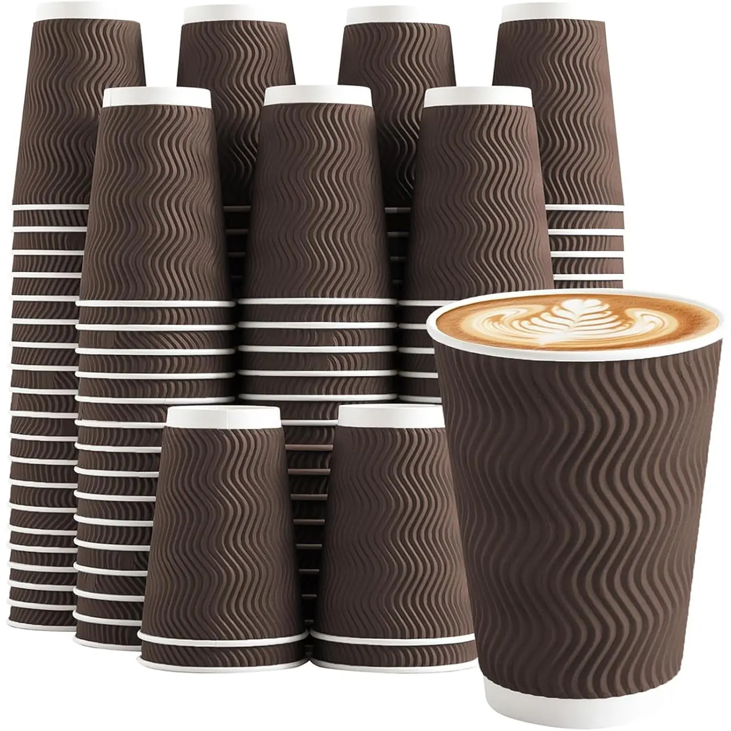 100 Pack 12 oz Disposable Insulated Brown Paper Coffee Cups with Corrugated Ripple Wall - Leak-Proof 3-Layer Thickened Design for Hot & Cold Beverages, Cafe, Office, Party, Travel, Daily UseGift