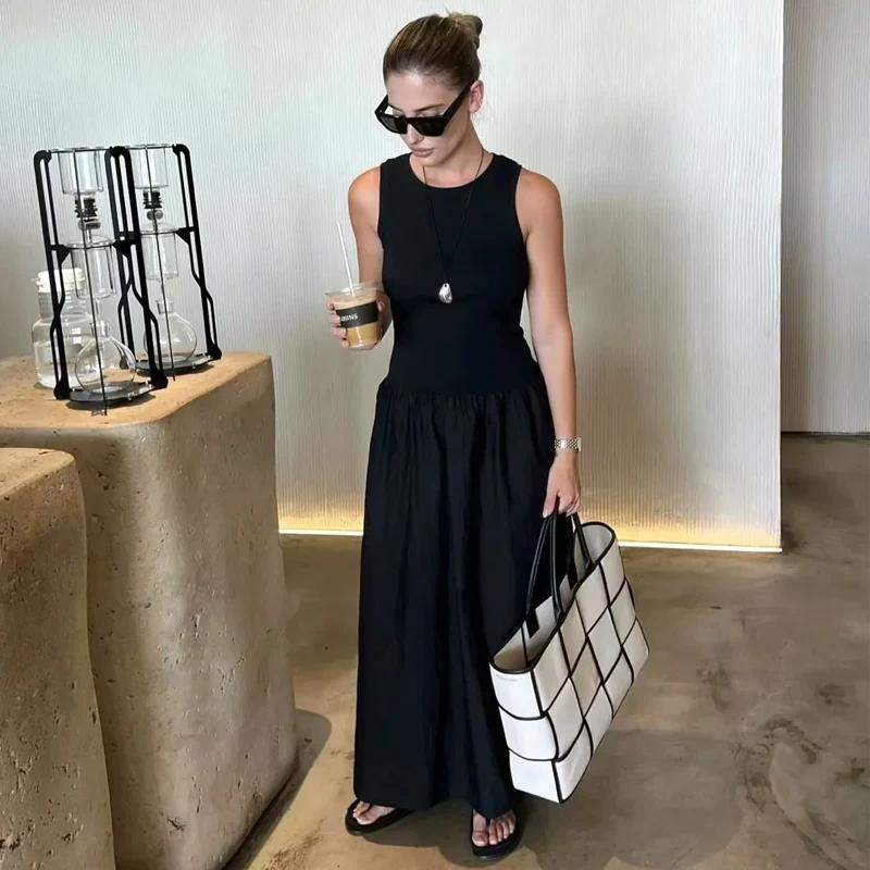 Aria Muse Women's Black Long Dresses 2026 Spring Sleeveless Elegant Dresses Fashion Casual Vintage Party Khaki Dresses Vestidos