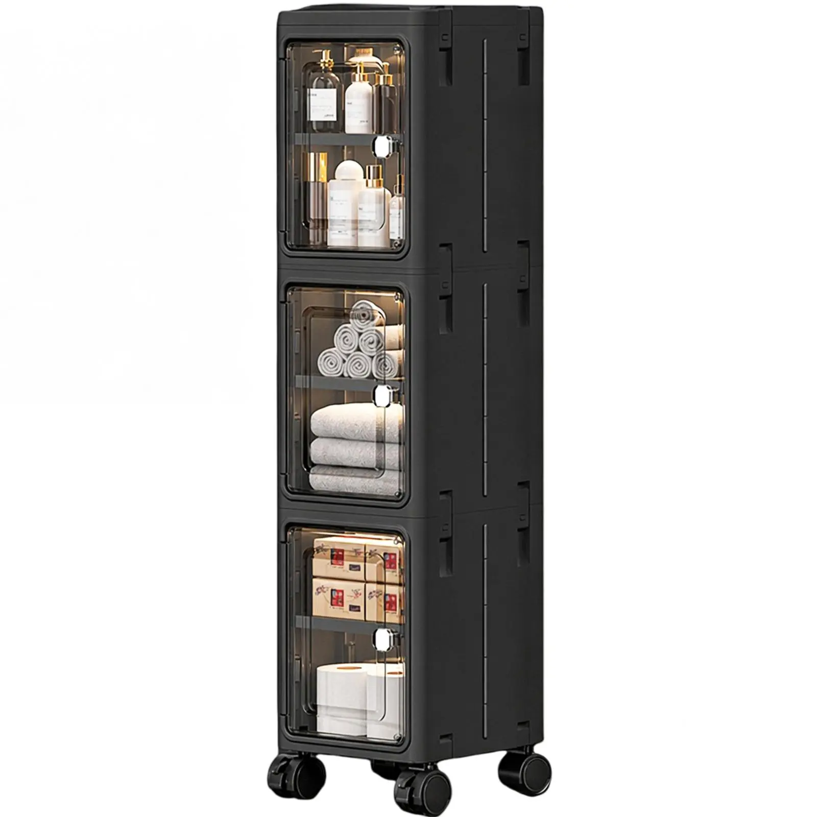 PP Plastic 5-Tier Rolling Slim Storage Cabinet on Wheels - Lockable Narrow Organizer with Adjustable Shelf for Bathroom, Closet Home Organization
