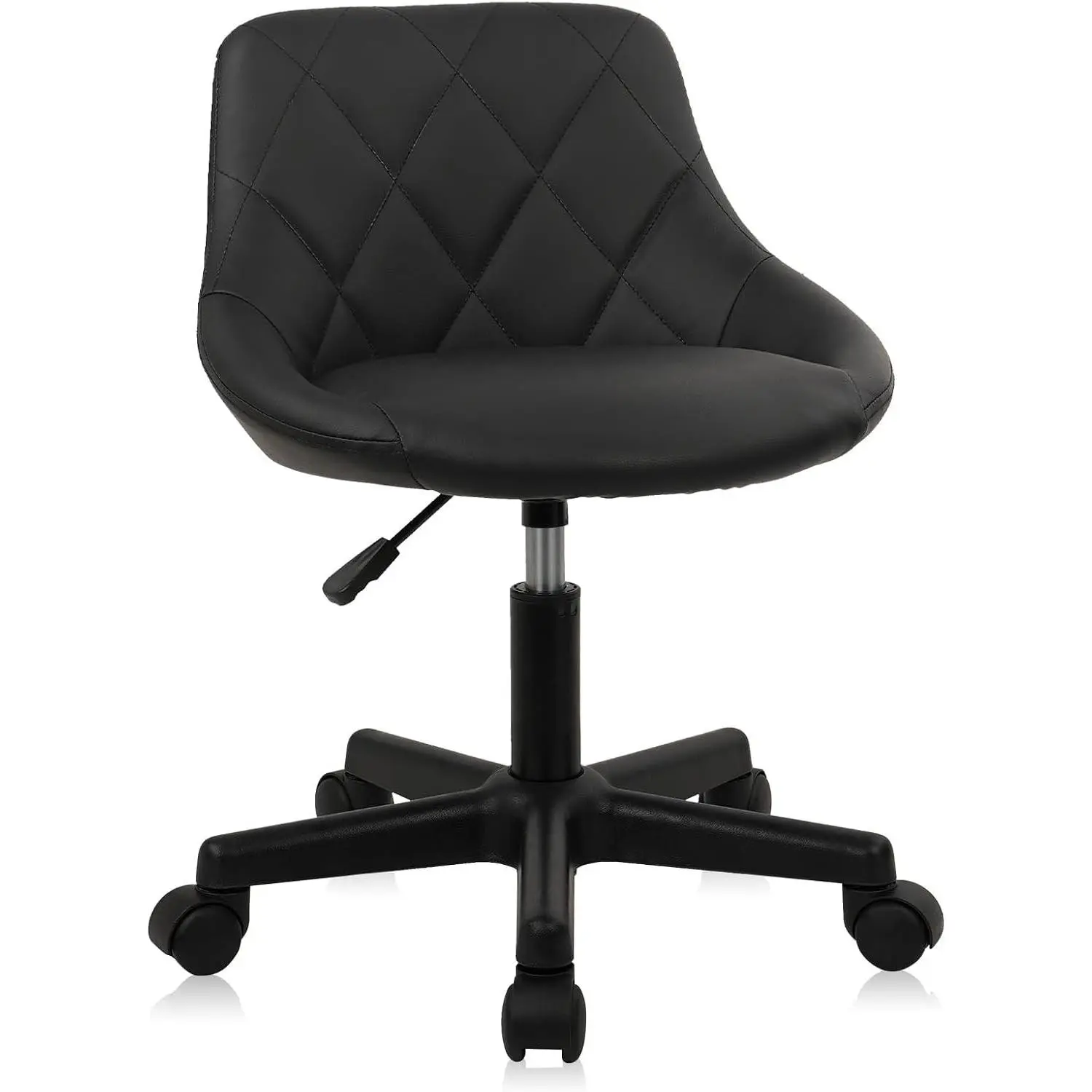 Black Low Back Rolling Stool PU Leather Vanity Stools, Adjustable Height Ergonomic Swivel Rolling Desk Stool Work Office Swivel Chair, Makeup Salon Spa Stools