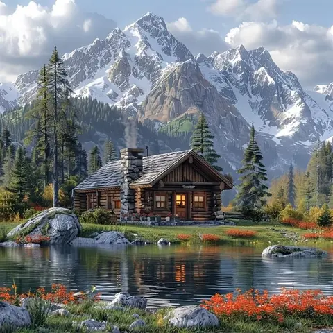 Lake Cabin Pattern DIY Craft Diamond Arts Colorful Painting Kit without Frame, DIY 5D Diamond Arts Colorful Painting Kit, Wall Art Decor for Home