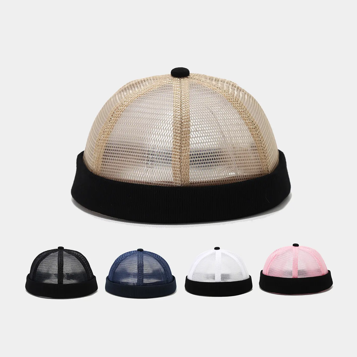 Unisex Mesh Fabric Docker Cap - Brimless, Breathable, Round Dome, Docker Shape - Vintage Sailor Melon Hat for Summer Streetwear Use