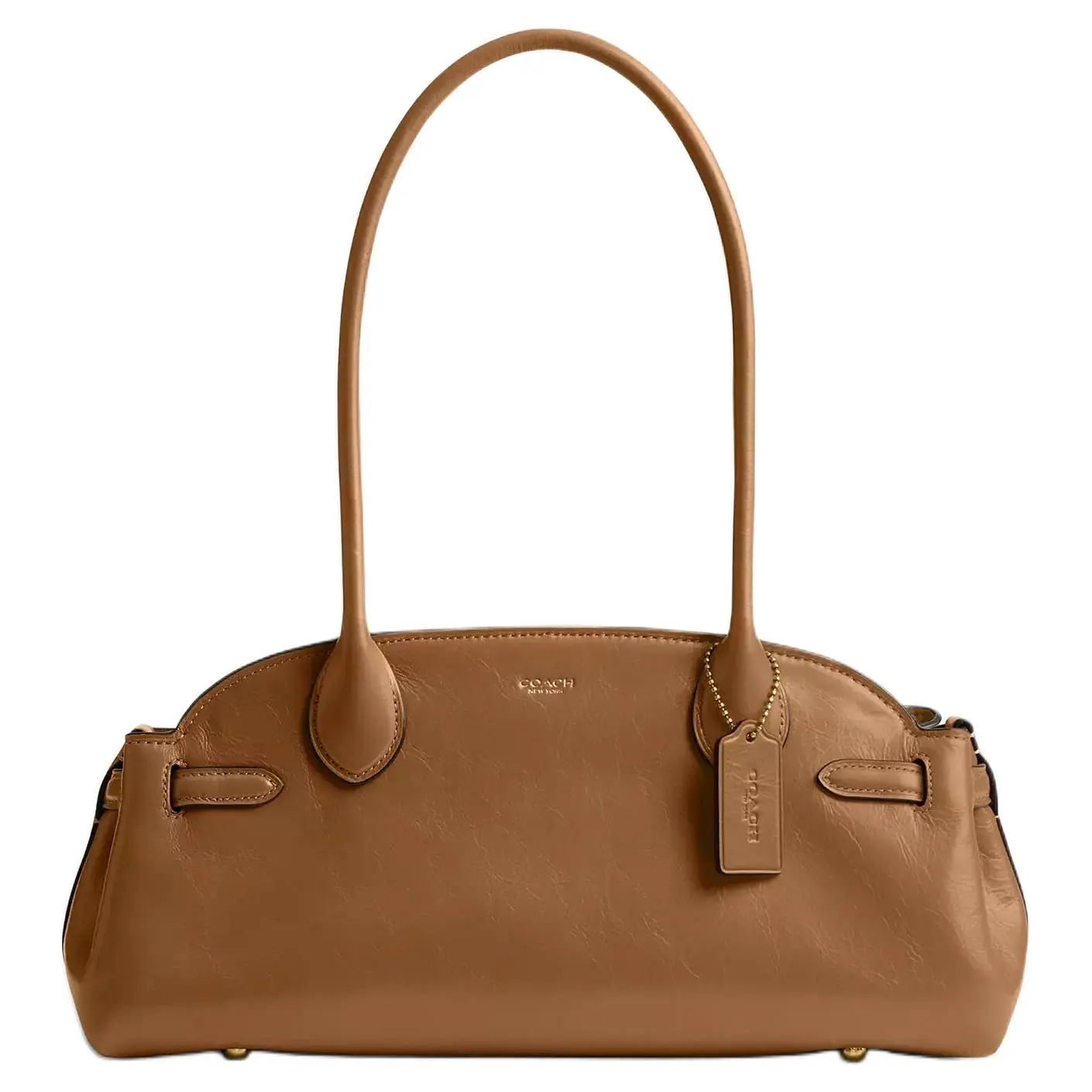 COACH Empire Carryall 34 Crossbody Bag for Women – Honey Brown Leather with Brass Logo Zip Closure