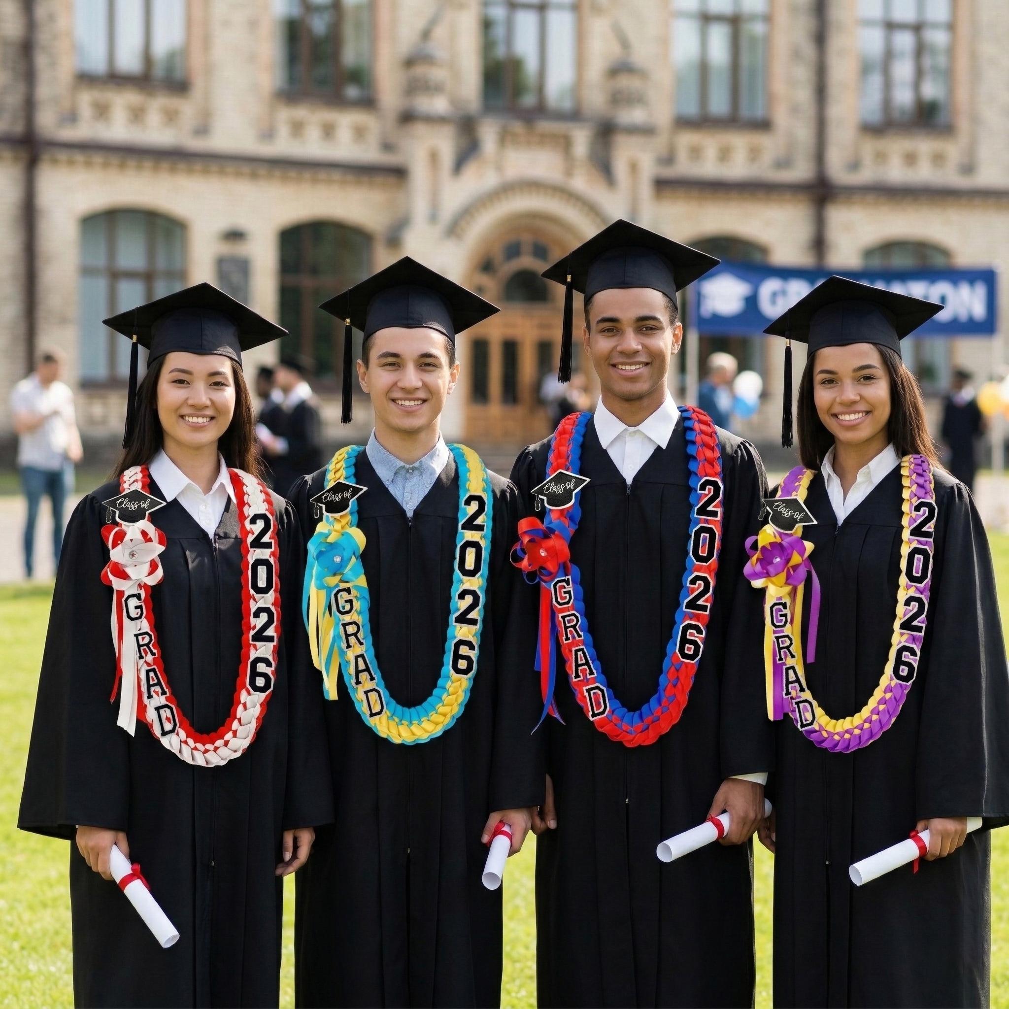 2026 Graduation Leis for Him Her, Hand Woven Blue Braided Ribbon Lei With GRAD Letters And Cap Charm, Adjustable Graduation Money Lei Equipped With Safety Pins, Premium Grad Party Favors Decor For Class of 2026 Graduation Ceremony Celebration Gifts