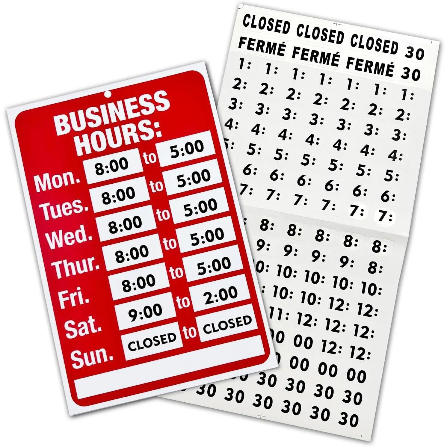 Business Hours Sign with Changeable Open/Closed Signs and Letter & Number Stickers for Glass Door, Office, Restaurants, Bars, Retail, Barbershop, Salon (Red)