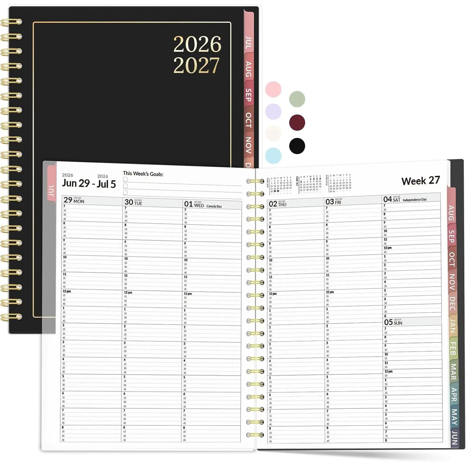 Appointment Book Planner 2026-2027, Daily Weekly Monthly Calendar Planner (Jul 2026-Jun 2027), 8.5"X11" Hourly Agenda with 15-Min Slots, Flexible Cover Office School Organizer, A4, Black