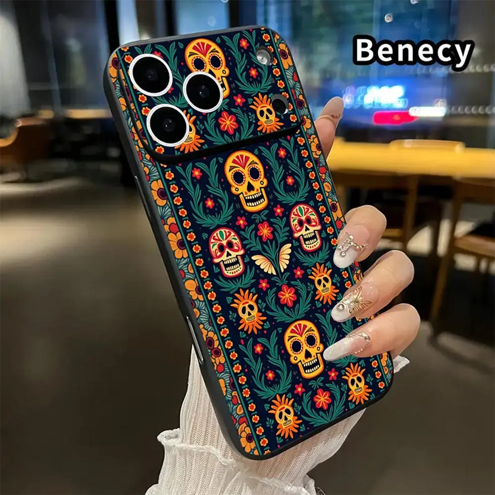 Floral Sugar Skull Full Print Mexican Day of the Dead Protective Smartphone Case - Drop-Safe TPU, Anti-Drop, Shockproof, Durable Casing for iPhone 17/16/15/14 Pro Max/13/12/11/XR/XS Plus & Samsung Devices, Teen Gift Phone Accessories