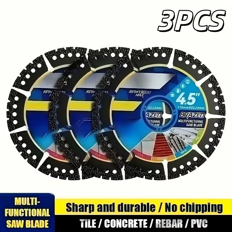3pcs Diamond Saw Blades, Professional Grade, Durable, Heavy Duty Blades, No Installation, Interchangeable Blades, for Tile, Marble, Concrete, PVC Pipe, DIY Projects, Compatible with Circular/straight Edge Saws