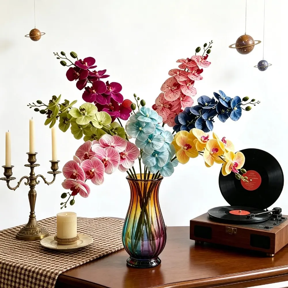 2pcs Artificial Butterfly Orchid, Real Touch, Plastic, Home Butterfly Orchid Decoration, 9-Heads Orchid Bouquet, Butterfly Faux Floral Decor, for Weddings & Modern Home Styling, for Office & Hotel Decoration