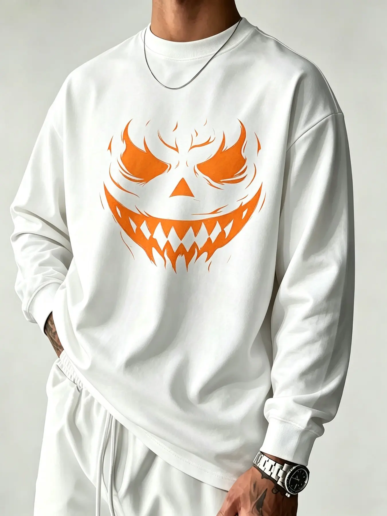 Unisex Halloween Pumpkin Face Sweatshirt, Loose Fit Street Style, Perfect for Fall & Winter, Ideal for Parties, Daily Wear, Home Relaxation
