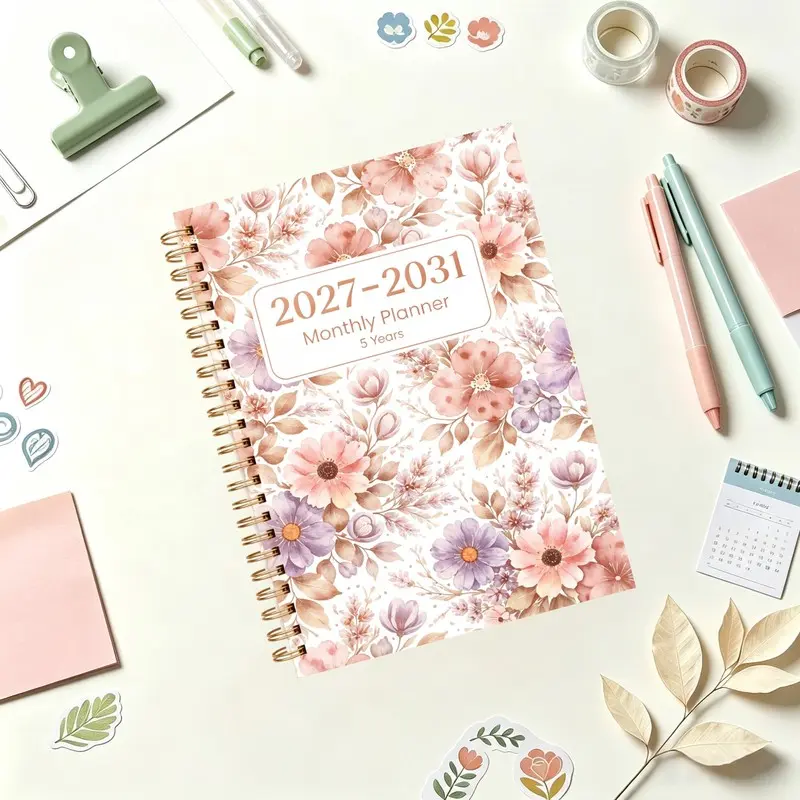 2027-2031 Monthly Planner/Calendar - January 2027 to December 2031, 5-Year Monthly Planner, Pink Rose Watercolor Floral Cover Design Diary, Yearly Calendar Planning, Monthly Tabs, 60-Month Calendar, 5.5 x 8.3 Inches Thick Paper, Flexible Cover, Durable Do