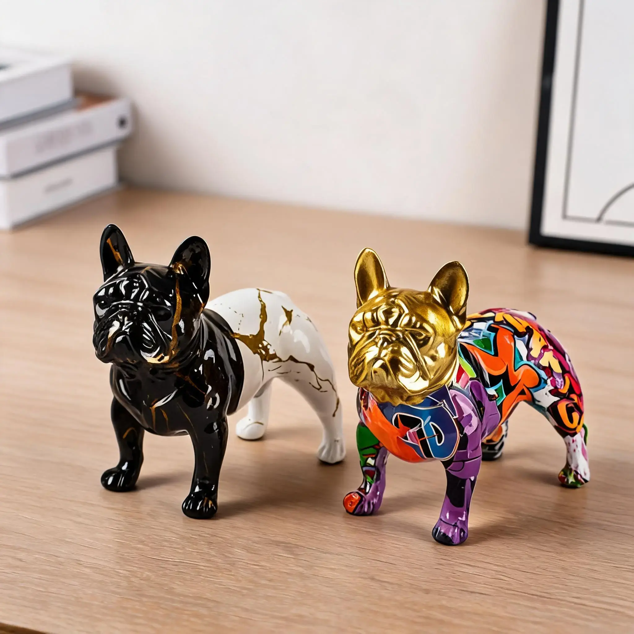 Water Transfer French Bulldog Figurine, Animal Figurines, Random Graffiti Full Body, Cute Cool Exclusive Art Piece, Desktop Decor, Bookshelf Decoration, Animal Decorations, Gift