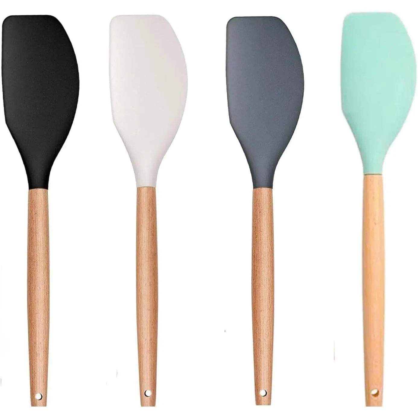 Large Wooden Handle Spatula Set, 12" Rubber Spatula 4-Pack Nonstick  Spatulas for Baking Cooking and Mixing, Jar Scraper (Grey, Green, White, Black).