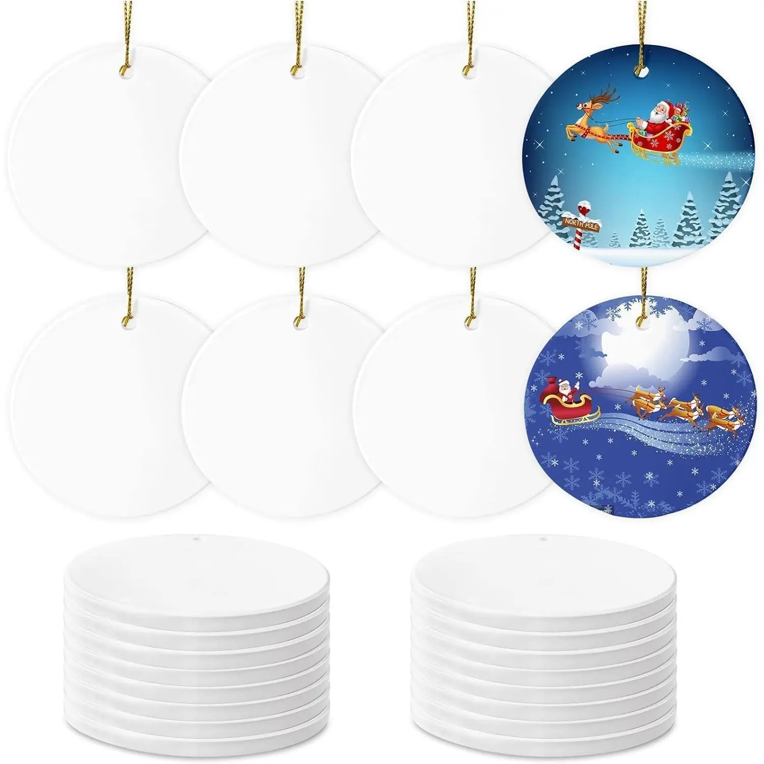 Sublimation Ceramic Ornaments - Bulk White Round Porcelain Ornament Blanks for Heat Press Printing - Personalized Xmas Tree  Crafts  Christmas Decorations