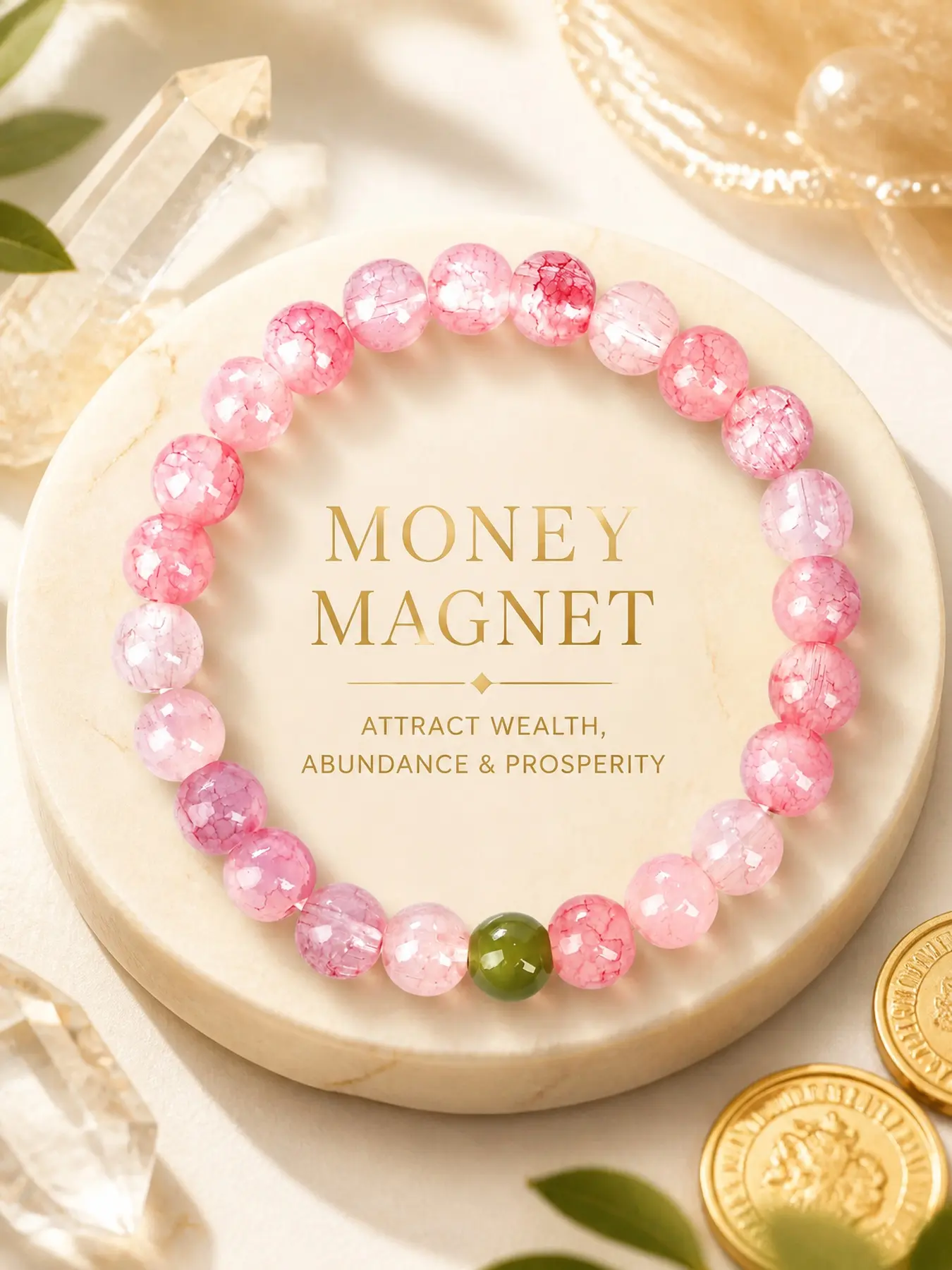Pink Crystal Beaded Bracelet for Women, Elegant Gemstone Bracelet with Meaningful Design, Dainty Jewelry Gift for Love & Confidence